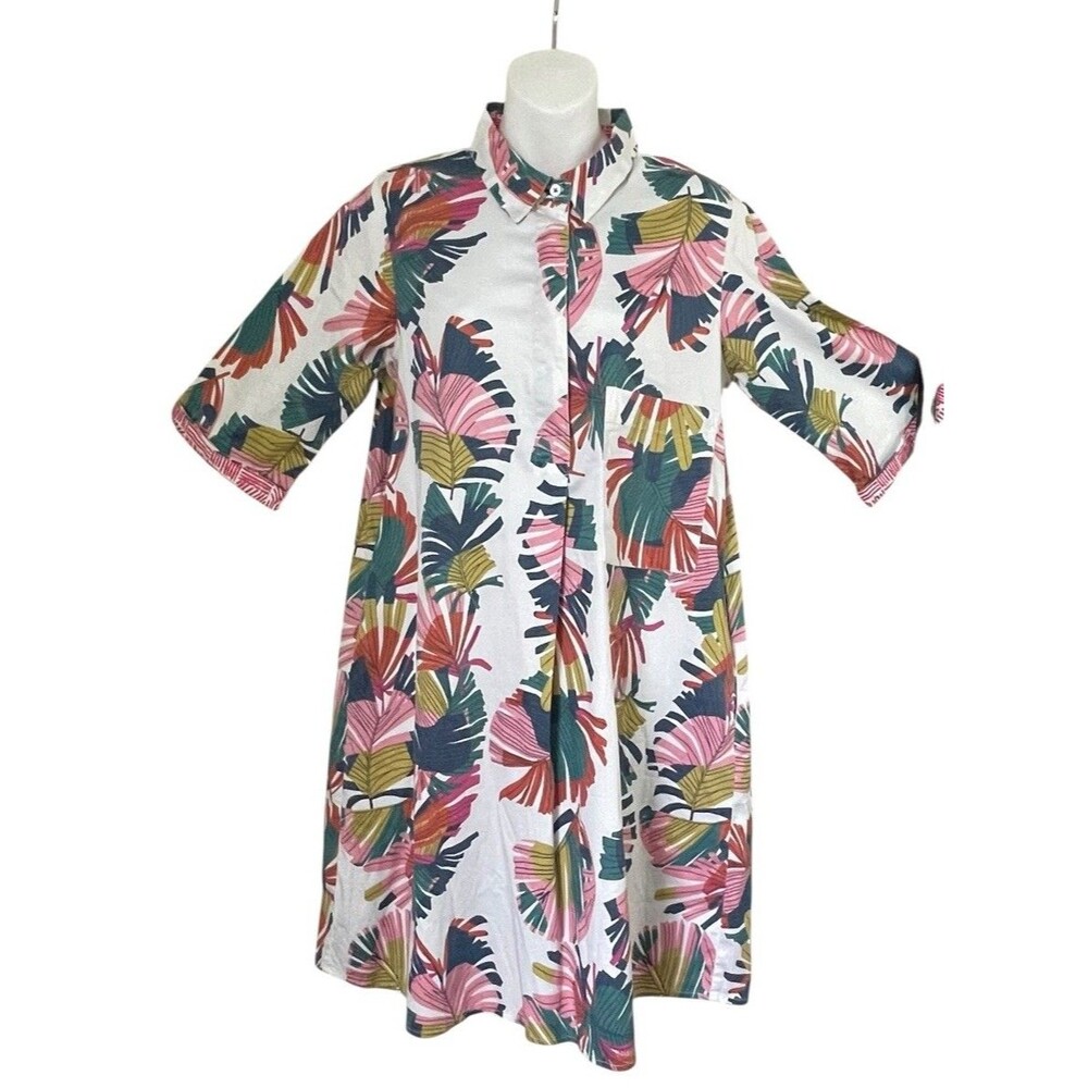 Dizzy Lizzy Chatham Tropical Palms Trees Shift Dress W Pockets SZ M